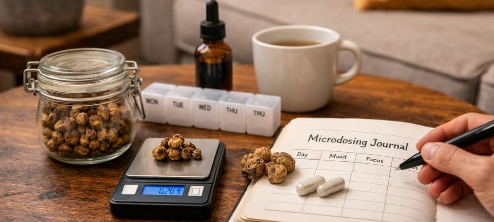 Microdosificación de trufas con balanza de precisión y diario de seguimiento
