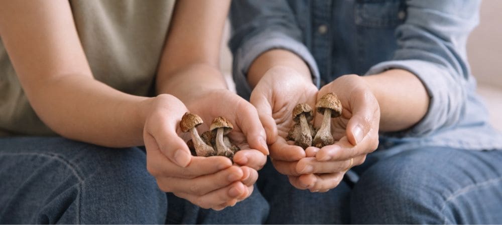 beneficios de los hongos alucinógenos en pareja representados como una experiencia compartida con psilocibina
